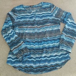 #171 Milano Blue & Black long sleeve button up top